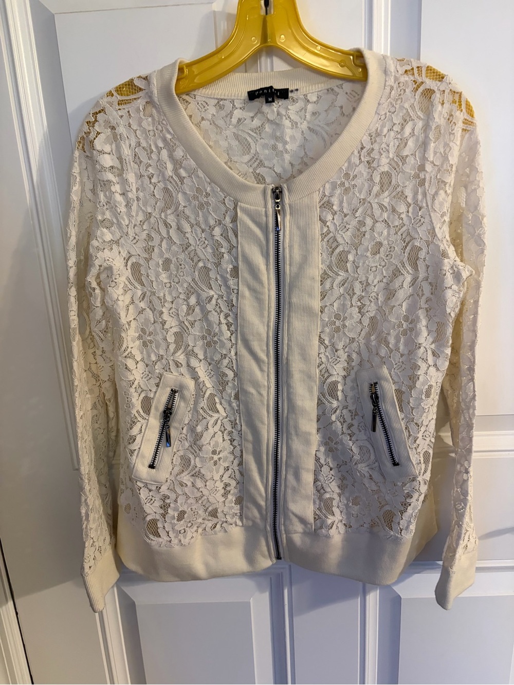 Women’s Cream Lace Zip-Up Bomber Jacket by Unknown Brand